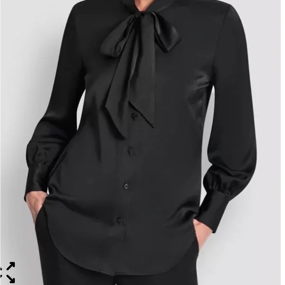 DKNY Women's Tie-Neck Front Button Long Sleeve Blouse - Picture 7 of 10